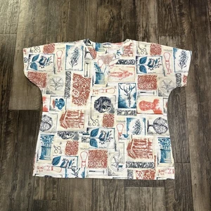 Vintage Landeau Scrub Top XL Medical Print Multicolored Front Pockets - Picture 1 of 6
