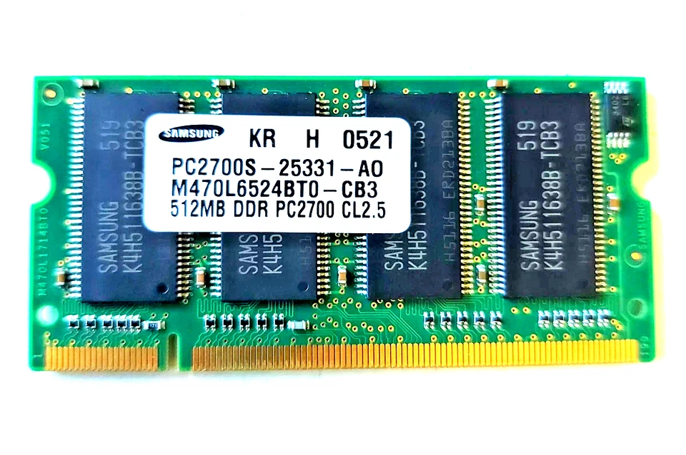 SAMSUNG APPLE RAM 512MB DDR PC2700S DDR 333MHz SO DIMM MEMORY iBOOK POWERBOOK G4 - Image 1 of 1