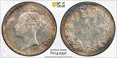 1885 G.B. Виктория 6 пенсов PCGS MS63 лот #G1337 серебро! Выбор не бывший в обращении! S-3912 - Изображение 1 из 4