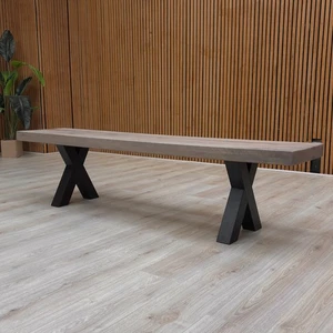 Furniture Village Bodahl ‘Njord’ Grey Solid Oak 180cm Dining Bench Metal Leg NEW - Picture 1 of 7
