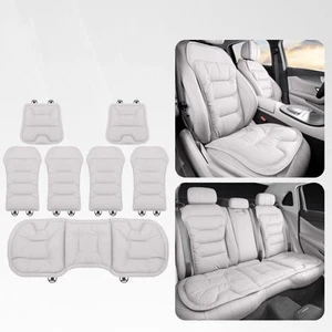 7PC Leather Car Front&Rear Seat Cushion Seat Cover Velvet Fill Accessories White - Foto 1 di 3