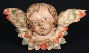 Barocker geflügelter Puttenkopf Engelskopf wohl Wessobrunn Holzschnitzkunst 1770 - Bild 1 von 12
