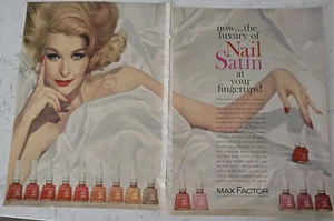 1961 Max Factor nail satin fingernail polish luxury two page vintage Ad  - Picture 1 of 1