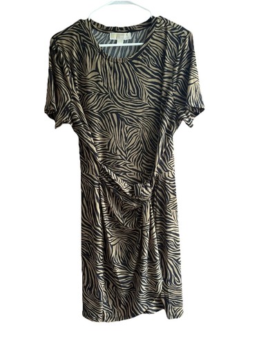 Abito Michael Kors finto avvolgente stampa zebrata. XL. Stampa marrone e nera. Manica corta.