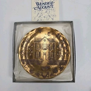 WENDELL AUGUST Solid Bronze Small Plate Trinket Dish w/ House & Garden - Picture 1 of 2