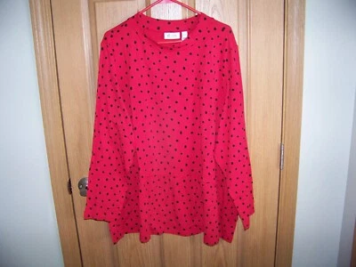 NWOT WOMENS D & CO. DENIM & CO. TOP 3X RUFFLE BOTTOM HEM RED & BLACK CUTE & NEW! - Image 1 of 4