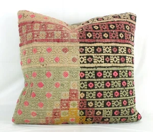Green Red Decorative handmade Turkish Kilim Pillow Cover 16" Kilim Throw Pillow - Picture 1 of 10