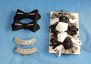 Clips para joyería de zapatos Musi pedrería lazos negros con pedrería y flores DeLaVoie - Imagen 1 de 7