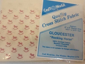 Pink Rocking Horse Border Aida Cloth Cross Stitch Fabric 14 count Craft World - Picture 1 of 3