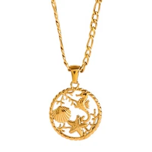 18ct Gold-Plated Seahorse, Starfish & Shell Pendant Necklace (20 inches) - Picture 1 of 5