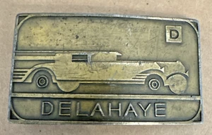 Vintage Brass Belt Buckle DELAHAYE Car Automobile Indiana Metal Craft USA - Picture 1 of 20