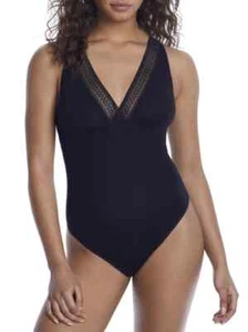 Reveal MIDNIGHT BLACK Flat Lace Modal Wire-Free Bodysuit, US Small - Picture 1 of 4