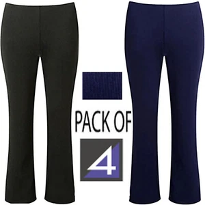 4 PACK WOMENS BOOTLEG TROUSERS STRETCH LADIES SOFT RIBBED PULL ON PANTS BOTTOMS - Picture 1 of 4