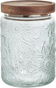 Airtight 24 OZ Glass Storage Jar with Bamboo Lid - Vintage Kitchen Canister Set - Picture 1 of 12