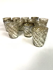 Silver Mercury Glass Votives Set of 12 Swirled Hobnail Pattern - Picture 1 of 6