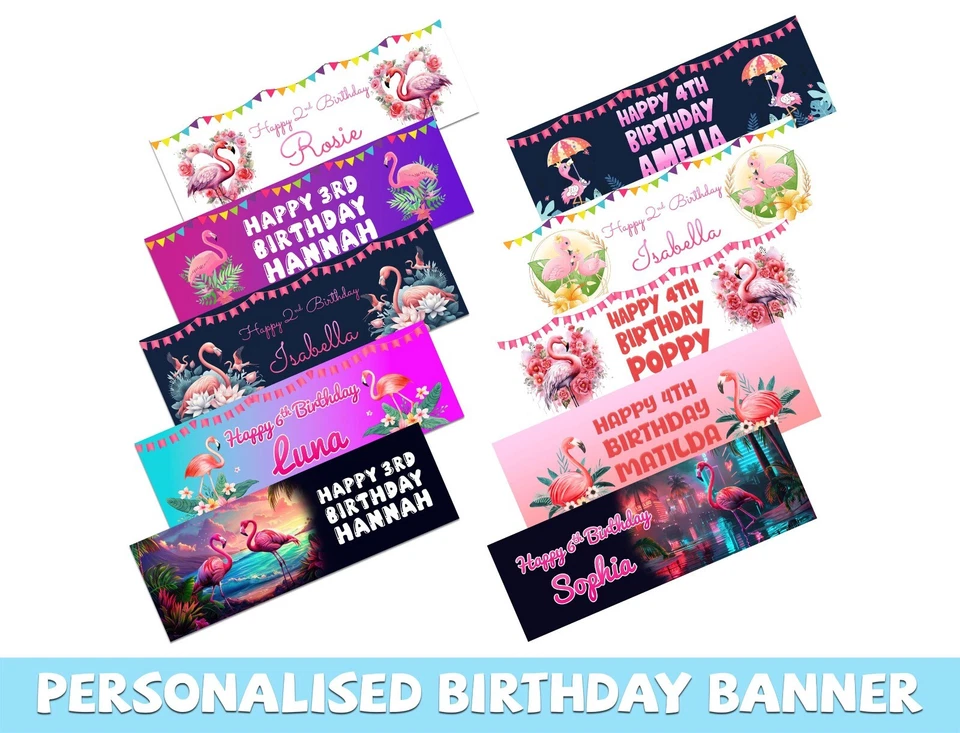 Banners de cumpleaños personalizados con diseño de flamenco decoración de fiesta para niños niños 580 Foto 1 de 1