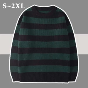 Herren Damen übergroßer gestrickter gestreifter Pullover Pullover lockerer warmer Pullover - Bild 1 von 11