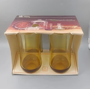 VTG NOS Anchor Hocking Amber Iced Tea Tumblers #3377 Mid-Century 17 oz. w/ Box! - Picture 1 of 11