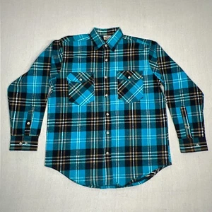 Five Brother Flannel Adult Medium Blue Shirt Heavyweight Brawny Plaid Vintage - Picture 1 of 7