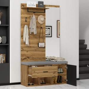 Garderobe-Set Garderobenständer Spiegel Flurgarderobe Schrnk mit Schuhablagen - Bild 1 von 16