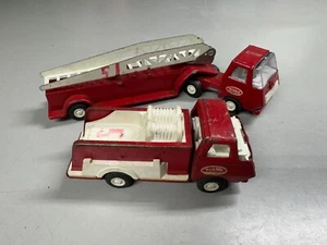 Vintage 1970s Tonka Red Fire Ladder Truck (2 Pieces) + Red Fire Hose Truck - Picture 1 of 19