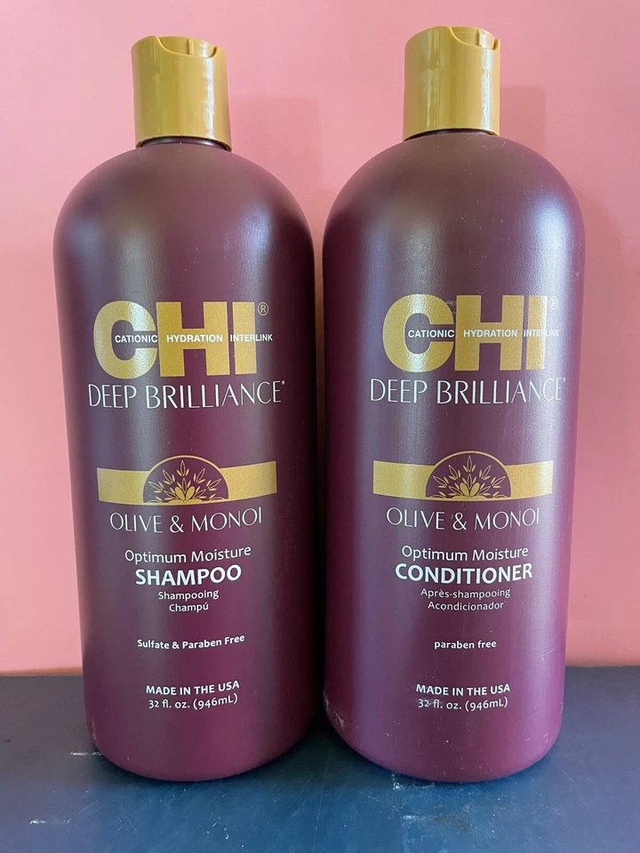Chi Deep Brilliance Olive & Monoi Moisture Shampoo & Conditioner 32oz Authentic