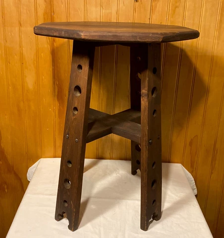 Antique Octagonal Arts Crafts Plant Stand with Cutouts  Very Scarce Cover