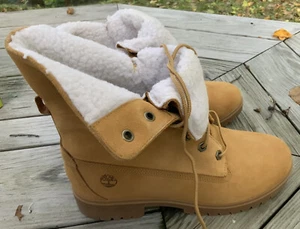 Timberland Women’s Jayne WP Fleece Fold Down Wheat Nubuck Boots Size 10M NIB - Picture 1 of 11