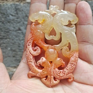 China jade Antique hand-carved necklace Nice Dragon phoenix statue pendant 3514 - Picture 1 of 7