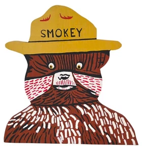 Smokey The Bear Hand Painted Wood Wall Hanging Cutout Sign Plaque - Picture 1 of 7