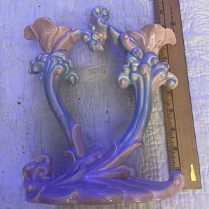 Vtg Royal Haeger Twin Candle Holder Mauve Agate Pink Blue Marble Glaze 11” - Picture 1 of 6