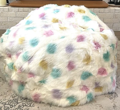 Pottery Barn Kids Beanbag Slipcover 41” Faux Fur Lots of Dots Pastel Polka NEW - Image 1 of 4