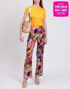 RRP €170 ALPHA STUDIO Trousers IT42 US6 UK10 M Mulberry Silk Blend Floral - Picture 1 of 6