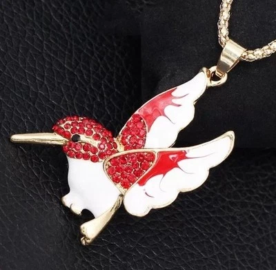 Collar Colgante Betsey Johnson Esmalte Rojo Estrás Colibrí Pájaro Nuevo con Etiquetas Foto 1 de 4