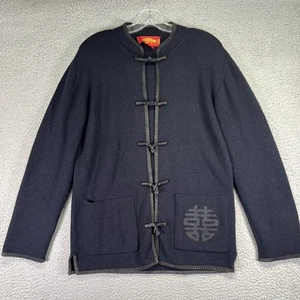 Shanghai Tang Sweater Mens Small Black Wool Chinese Frog Closure Embroidered - Picture 1 of 7