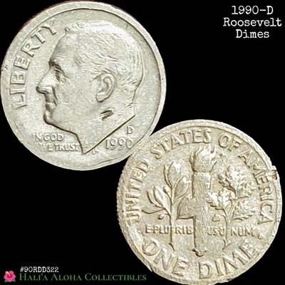 💠🪙💠1990 D Roosevelt Dime STRUCK THRU + PARTIALLY DEPLOYED/WIDE COLLAR ERRORS - Image 1 of 4