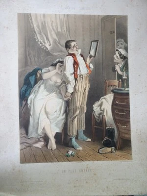 Linder (1835–1914) GRANDE LITHO COULEUR XIX° CARICATURE MODE FEMME HOMME AMOUR - Photo 1/4