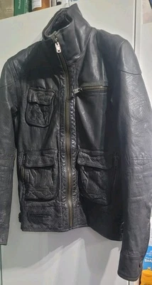 Superdry Genuine Leather Biker Jacket with Double Collar Mens Large V.G.C. - Image 1 of 4