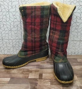 L.L. Bean Tartan Plaid Wool Shearling Sherpa Fleece Lined Duck Boot VTG Size 11 - Picture 1 of 17