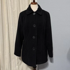Abrigo Liz Claiborne Negro Abotonado Invierno Guisante Largo Medio NUEVO Talla M Negocios - Imagen 1 de 16