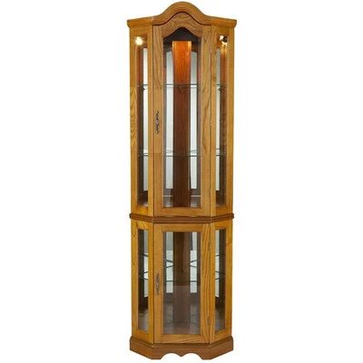Mueble de curiosidades de esquina iluminado SEI Furniture Riley en roble dorado Foto 1 de 4