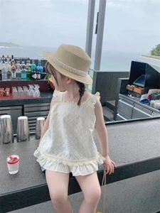 Gilet estivo nuovo stile western ragazza pizzo bretelle bambino ragazza top senza maniche - Foto 1 di 12