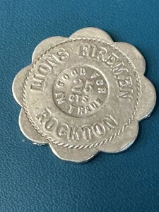 Handelsmedaille Löwen Feuerwehrmänner gut für 25 Cent Rockton IL Schmidt 8 Lappen Vintage - Bild 1 von 6