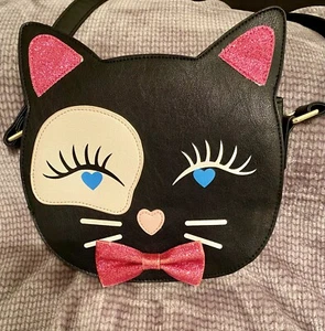 Luv By Betsey Johnson Black Cat Kitsch Bag-Glitter Bow & Ears Purse/ Crossbody - Picture 1 of 7