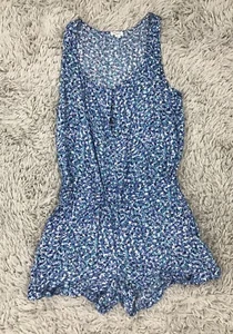 Splendid Sleeveless Short Romper Jumpsuit Blue Floral Print Size Large - Picture 1 of 5
