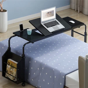 Desk Laptop Table Rolling Laptop Cart Computer Stand UP Cross The Bed Adjustable - Picture 1 of 9