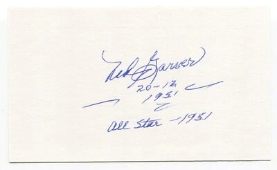 Ned Garver Signed 3x5 Index Card Autographed MLB Baseball St. Louis Browns - Image 1 of 2