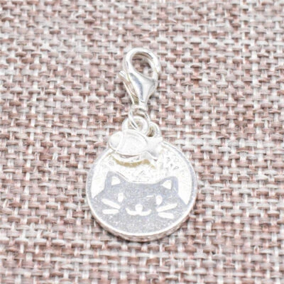 925 Sterling Silber Katze & Fisch Clip-on Charm Karabinerverschluss für Armband - Bild 1 von 4