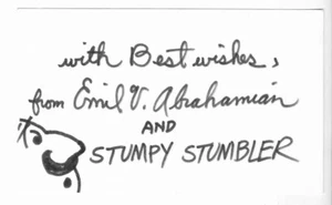 Emil V. Abrahamian SIGNED AUTOGRAPH DRAWN SKETCH CARD Stumpy Stumbler Cartoonist - Picture 1 of 2