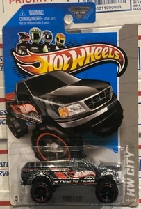 2013 HOT WHEELS FORD F-150, BLACK, HW CITY, #45/250, CHROME BED, CYCLING TEAM - Picture 1 of 6